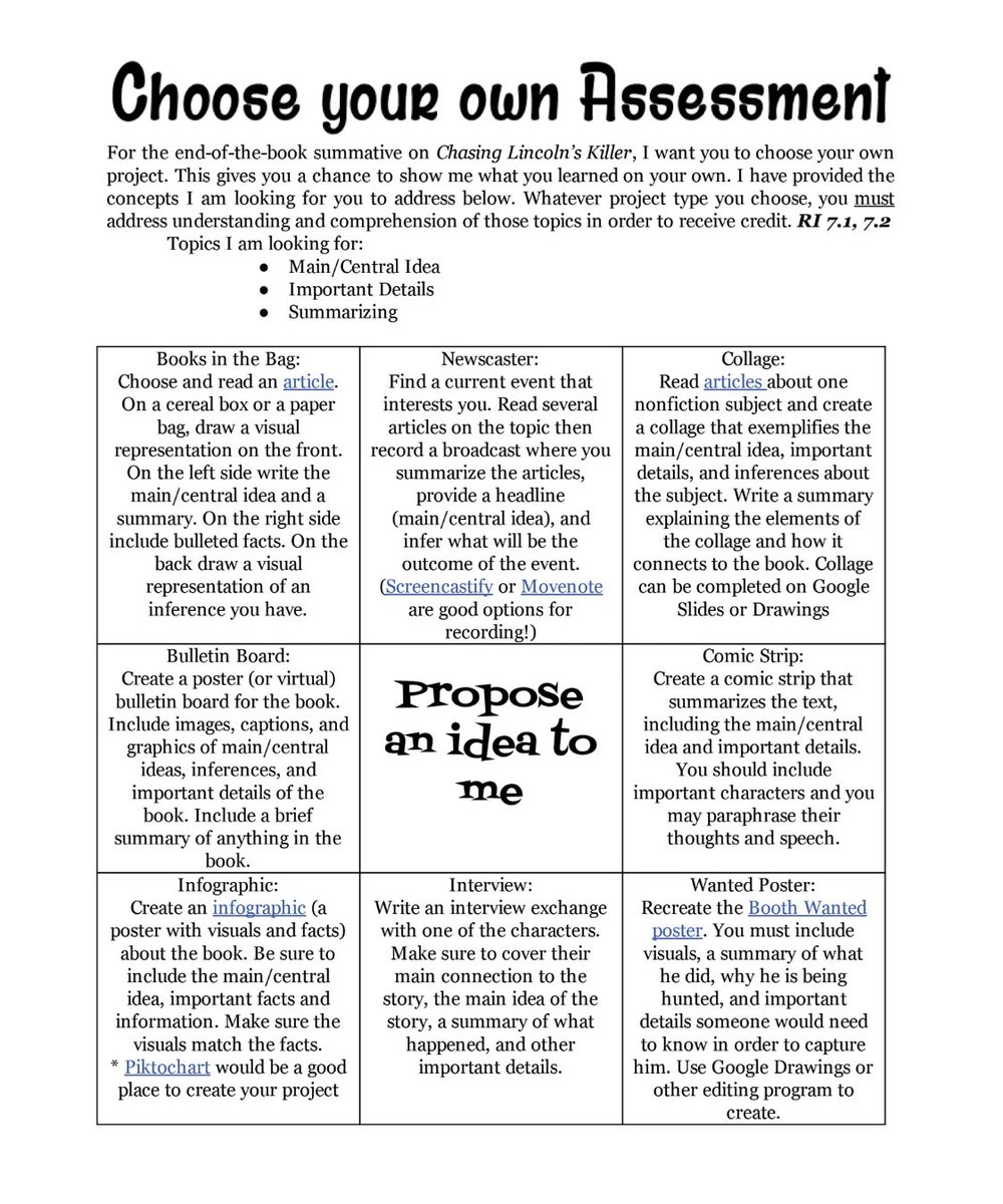 Choose your own assessment CHOICE BOARD 👇👇 sbee.link/dkbpjmnrag via @edutopia + Kathryn Nieves #teaching #k12