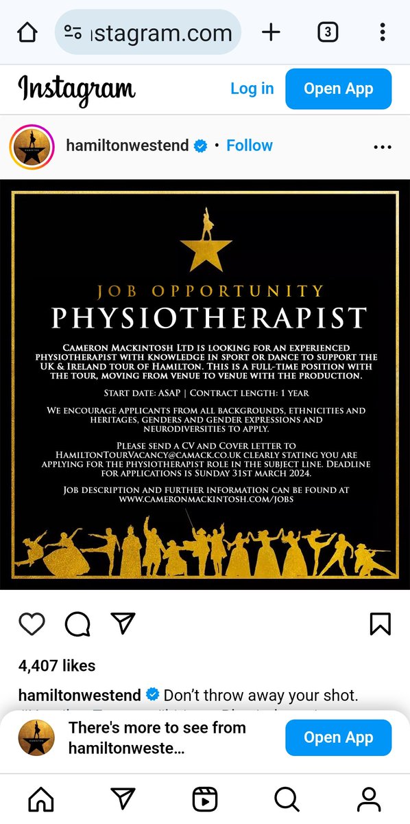 Great opportunity for theatre lover physios