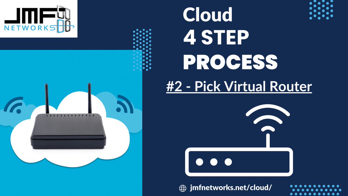 jmf_solutions's tweet image. JMF Cloud Four Step Process

#2 - Pick Virtual Router. We offer three different virtual servers: MikroTik, Cisco, and Fortinet.

Learn about the advantages of each at jmfnetworks.net/cloud/

#JMF #Cloud #FourStepProcess #Business #StepTwo #Pick #VirtualRouter