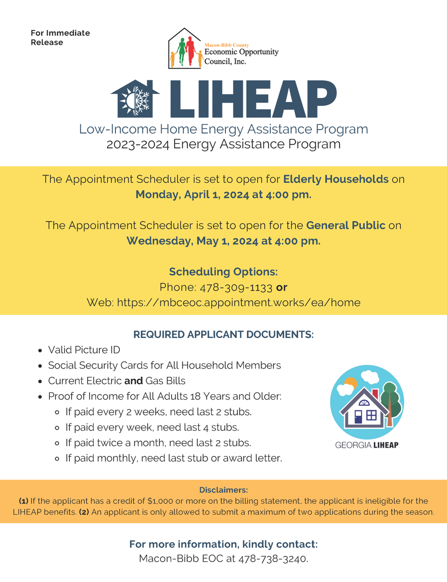 MARK YOUR CALENDARS > Energy Assistance > appointment scheduler opens for ELDERLY on April 1 and for General Public on May 1.
#Built4Bibb #EnergyAssistance