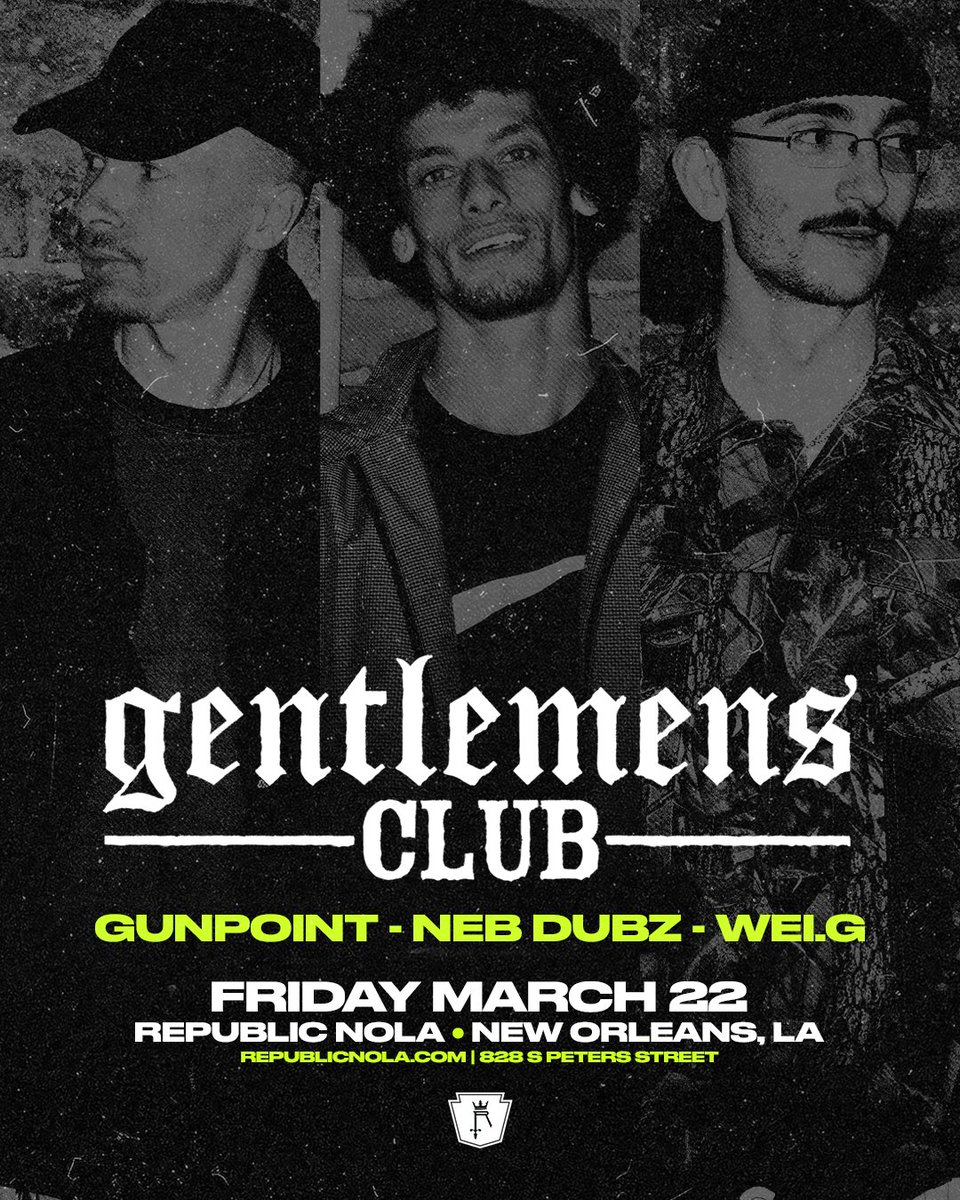 🚨 GIVEAWAY ALERT 🚨 We're giving away a chance for a Meet & Greet with Gentlemens Club + Gunpoint and some tickets for THIS FRIDAY 3.22! To enter, you must: 1. Like this post 2. Comment tagging a friend 3. Follow us on IG, Twitter, FB, & TikTok The winners will be chosen…