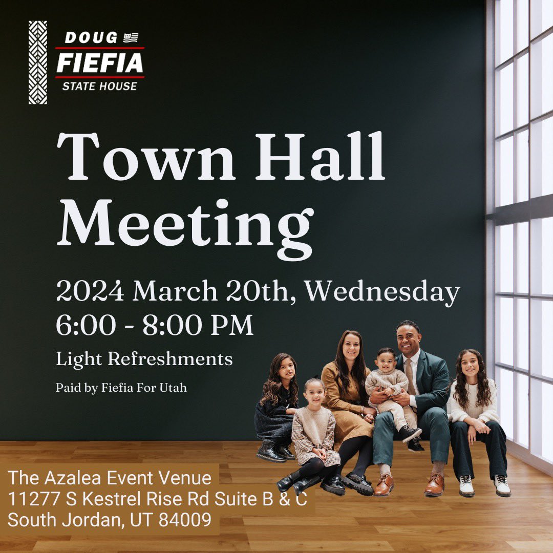 District 48 County Delegates: Reminder that tonight is our first town hall! Hope to see yall there. #District48 #FiefiaforUtah #StateHouse