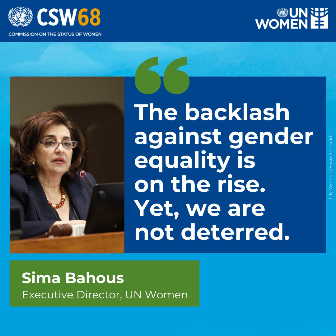 “The backlash against #GenderEquality is on the rise. Yet, women human rights defenders, youth, civil society, parliamentarians, and public servants are working to #PushForward for gender equality in their communities & countries.” -@unwomenchief at today's #CSW68 side-event.
