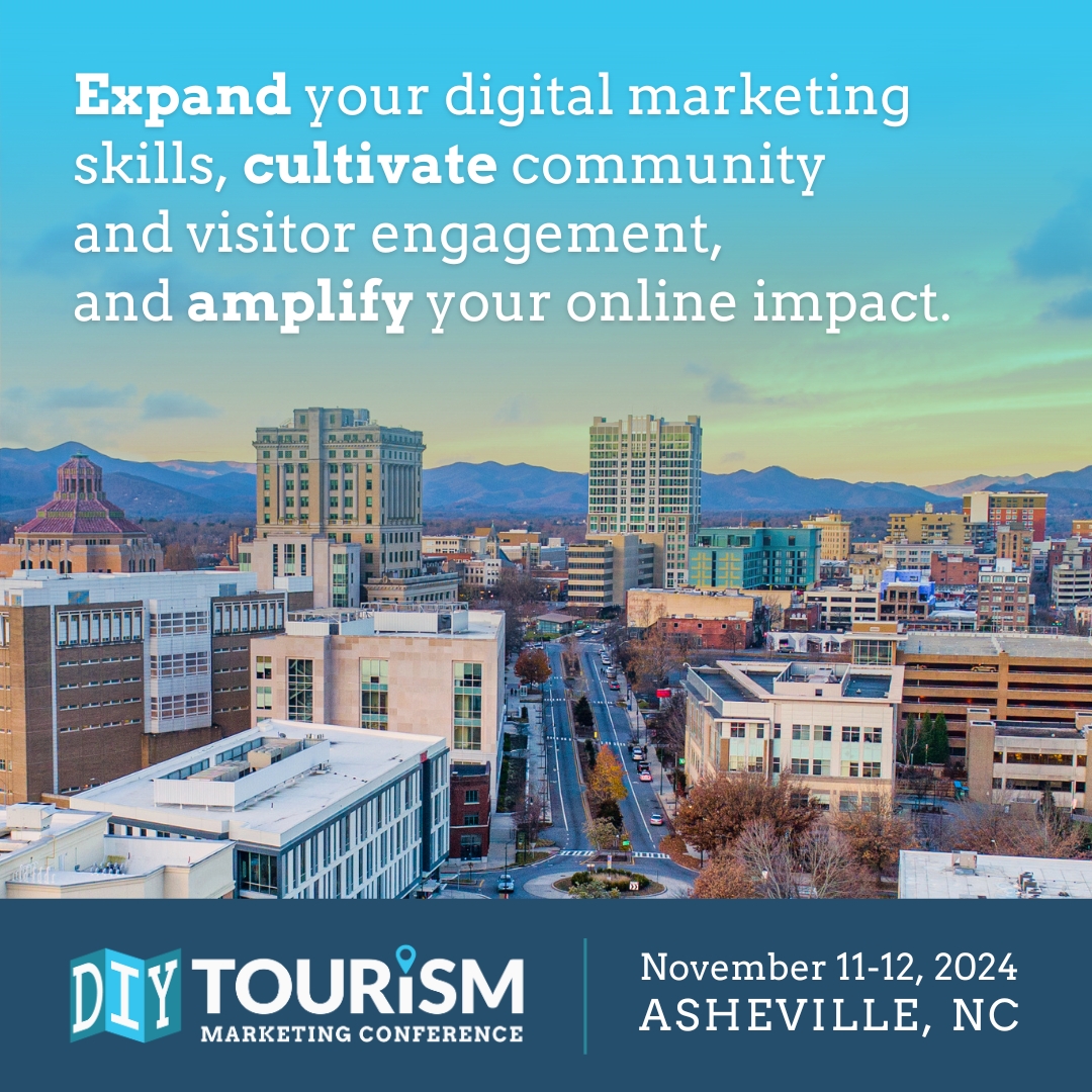 Join us! The DIY Tourism Marketing Conference is Nov. 11-12 in Asheville, NC. This tourism-focused conference provides the latest digital strategies, resources, and tools so you reach more visitors, motivate them to visit, and engage your local community. bit.ly/DIYCon2024
