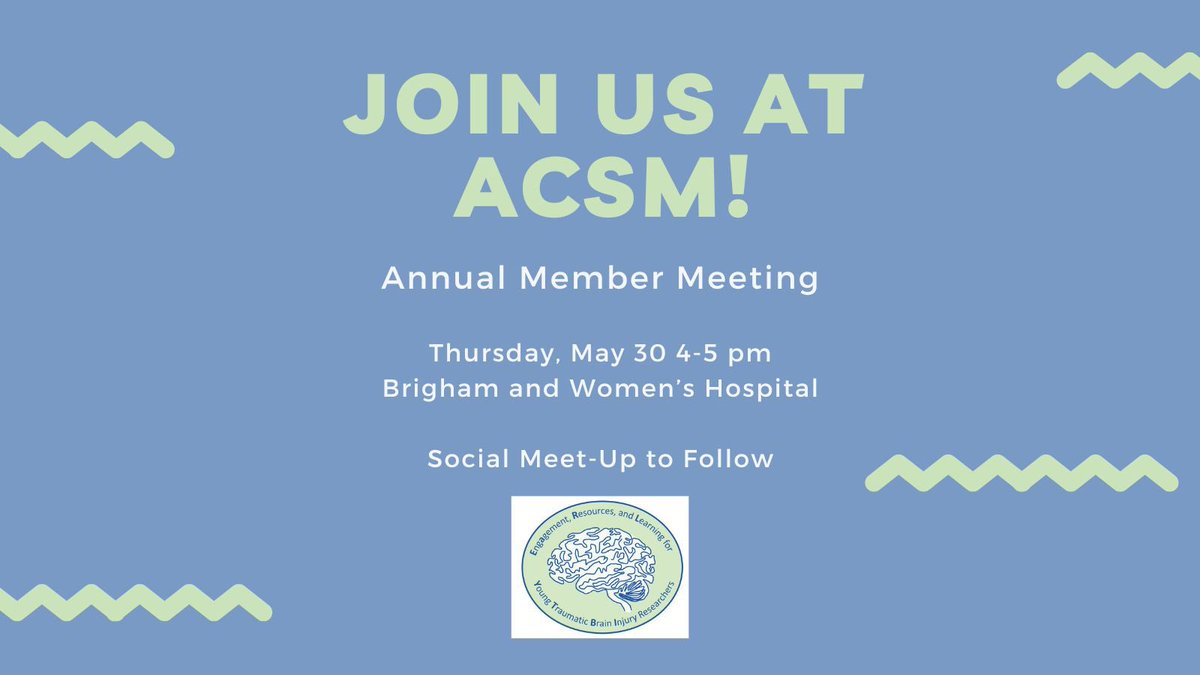 Are you @EaRLY_TBI member coming to Boston for @ACSMNews Annual meeting? Save the date for an in-person member meeting Thursday, May 30 from 4-5pm.