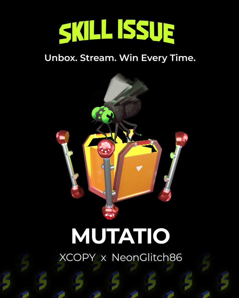 Swarms of MUTATIO by @XCOPYART & @neonglitch86 have been trapped in Skill Issue lootboxes 🪰📦 We've decided to set them all free. To be eligible for a MUTATIO: 📦Follow @skillissuexyz 📦Retweet 📦Comment your @base wallet Winners will be announced Friday at 4:20pm ET 🫡