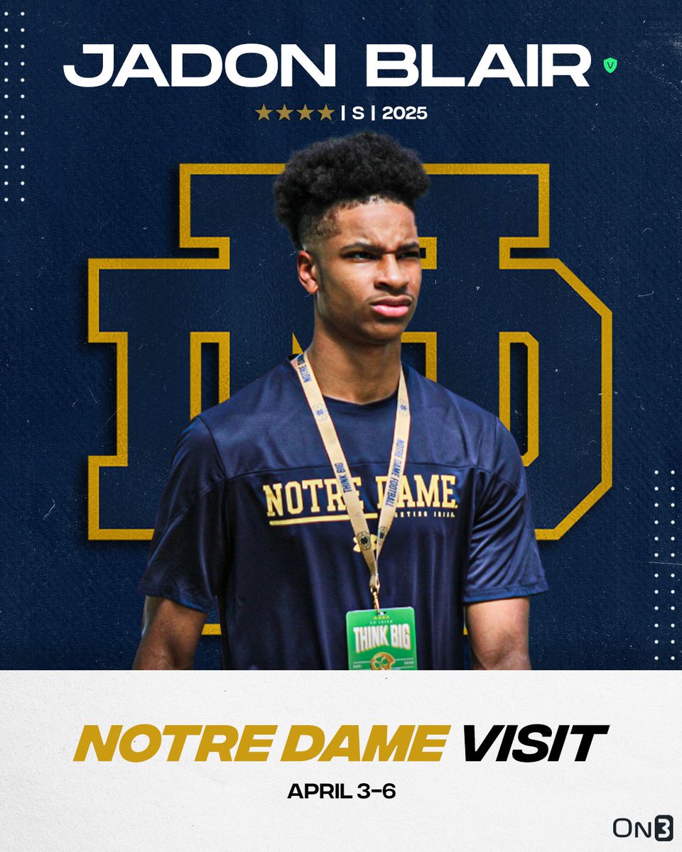 Elite 2025 safety JaDon Blair has locked in a multi-day Notre Dame visit next month, @BGInews reported this morning ‼️ 𝐈𝐍𝐓𝐄𝐋: on3.com/teams/notre-da…