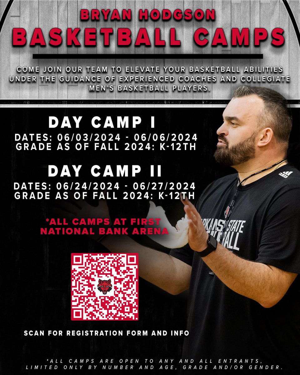 Camp season is around the corner, Coach Hodgson his staff and players would love to have you at camp this summer to help you elevate your game. Registration is open now, and space is limited to 200 campers. To sign up visit the link bryanhodgsonbasketballcamps.com/index.cfm or scan the QR code.