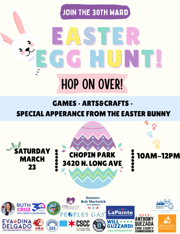 Catch our office at Chopin Park, 3420 N Long Ave. this Saturday, March 23, for <a href="/AlderwomanCruz/">Alderwoman Cruz</a>'s Easter Egg Hunt! 🐣🐰🌷