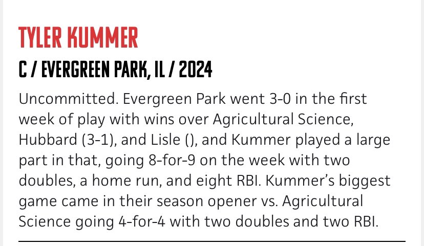 Senior Catcher and Loras Commit, Tyler Kummer, was one of Prep Baseball Report’s Players of the Week! Congrats KOOOOM! Big first week for our backstop.