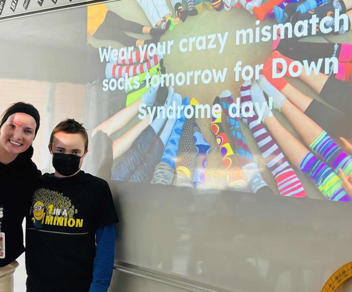 This dude in 604 @GPVanierJH wants to remind everyone to wear their crazy or mismatched socks tomorrow for World Down Syndrome Day!