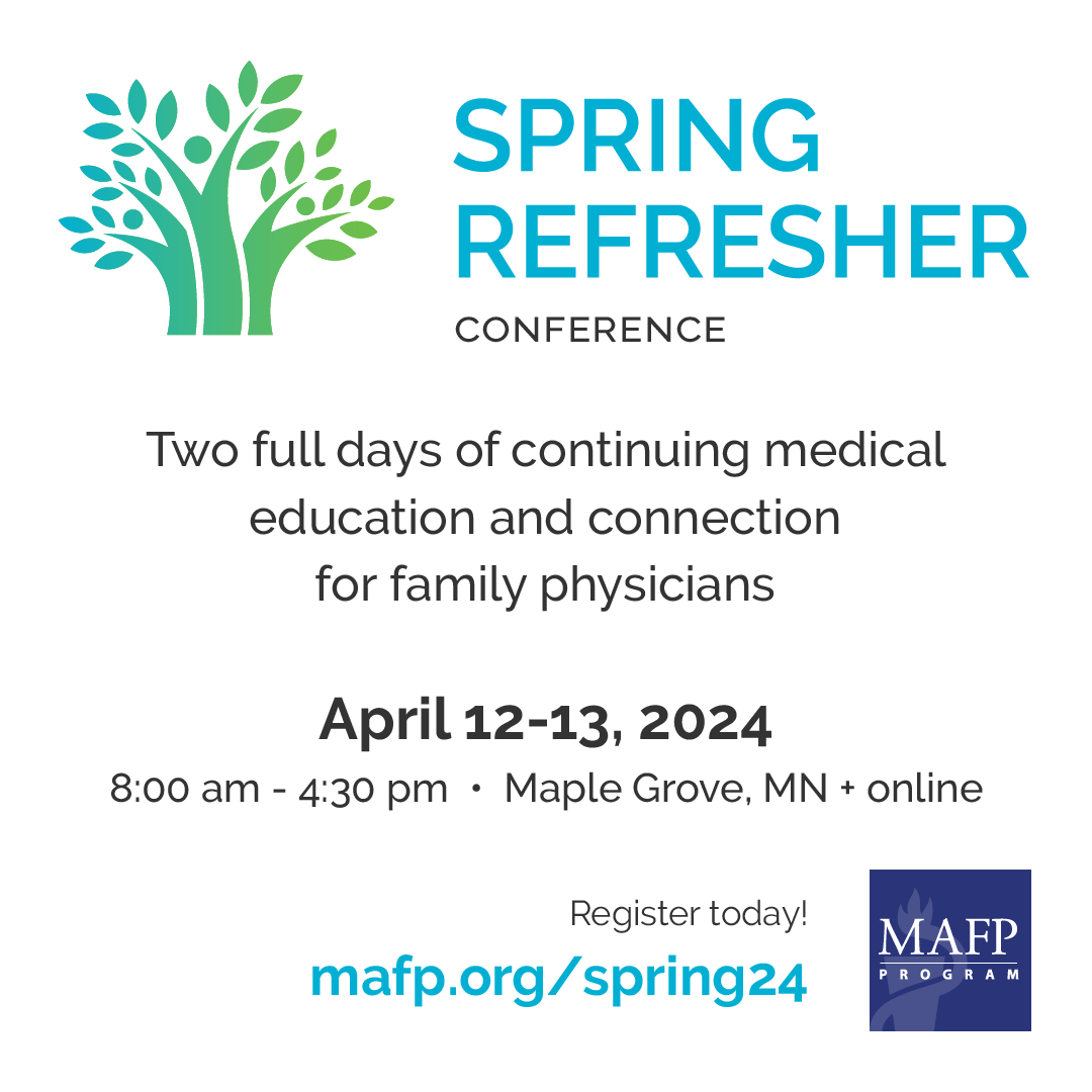 @AlexSharpMD @bcunningMDPHD @shaileyprasad @GrachStephanie We can't wait for the return of the Spring Refresher. Capacity is limited! Secure your spot in person OR online at mafp.org/spring24. #CME #FMRevolution #PrimaryCare