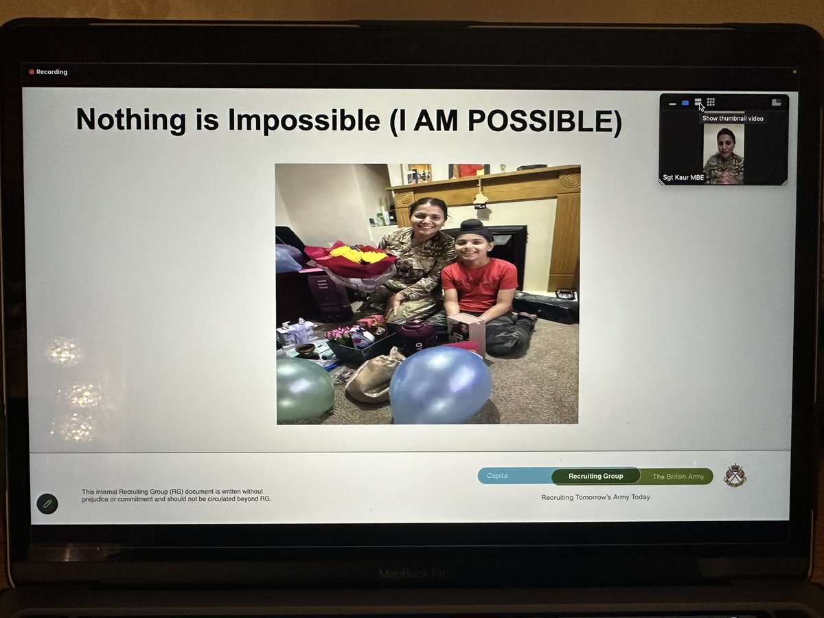 Inspirational multicultural inclusion webinar. Great presentations from, Lt Col Diss, Sgt Kaur MBE, SI Chatterjee, SI Pitch, SSI Connolly & Cdts. Sgt Kaur epitomised our shared message: ‘Nothing is impossible, I am possible’🙏🫡 @pardeep19922328 @AC_INCLUSION @ArmyCadetsUK