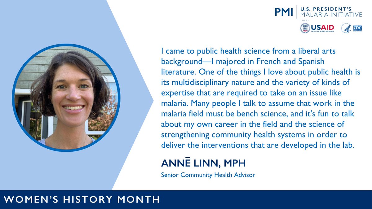 🔦 PMI Staff Spotlight! 🔦 Meet Annē, a Senior Community Health Advisor with @PMIgov, and learn more about her journey in the fight to #EndMalaria! #WomensHistoryMonth