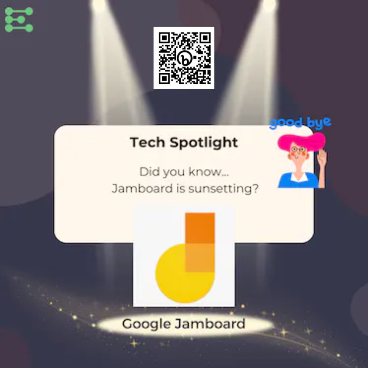 🌟 #TheVEN's Tech Spotlight 🔦 Say goodbye👋🏾 to Google Jamboard! 📝 Discover alternative digital whiteboards to spice up your collaboration game. 🚀 Explore now and prep for the transition! Scan the code to learn more! #TechTrends #CollaborationTools #TeacherTwitter