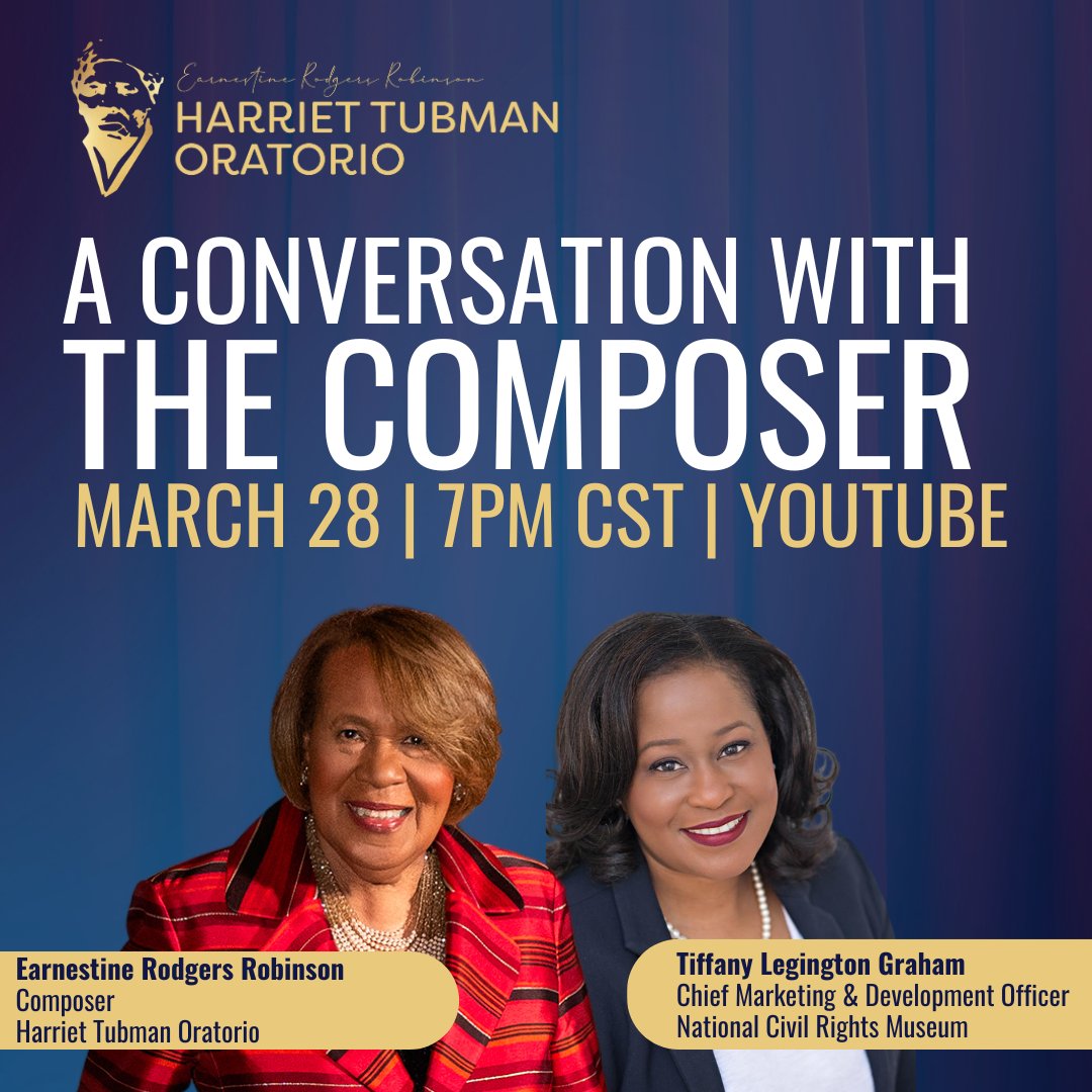 Join us for a special rebroadcast of the Harriet Tubman Oratorio and an inspiring Conversation with the Composer, Earnestine Rodgers Robinson, on 3/28. Dive into the heart of history with music that moves. For more info visit ➡️ tr.ee/HTOReplay