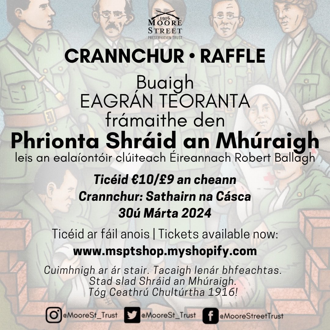📣Only 10 days to go! Our hugely popular limited edition Robert Ballagh print is now available to win in our Easter Raffle - support the campaign to stop the demolition of Moore Street. 🎟️Tickets €10/£9👇🏼 msptshop.myshopify.com 🏆Draw: Easter Saturday 30th March