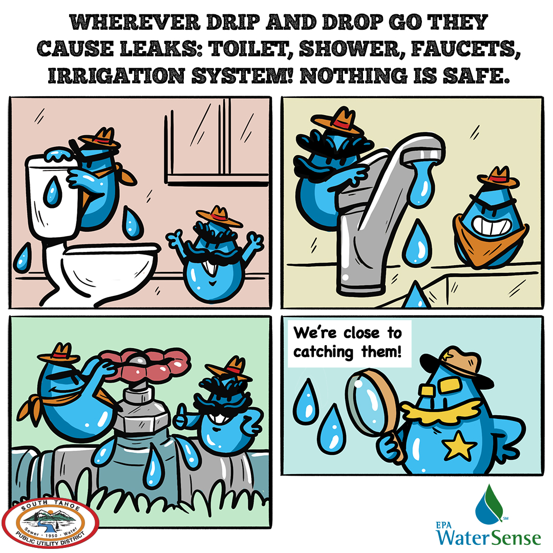 With your help, our lead detective has narrowed down locations Drip and Drop have been spotted! We're close to catching those bandits. They are usually found causing leaks in your toilet, showerheads, and faucets.

#FixaLeakWeek