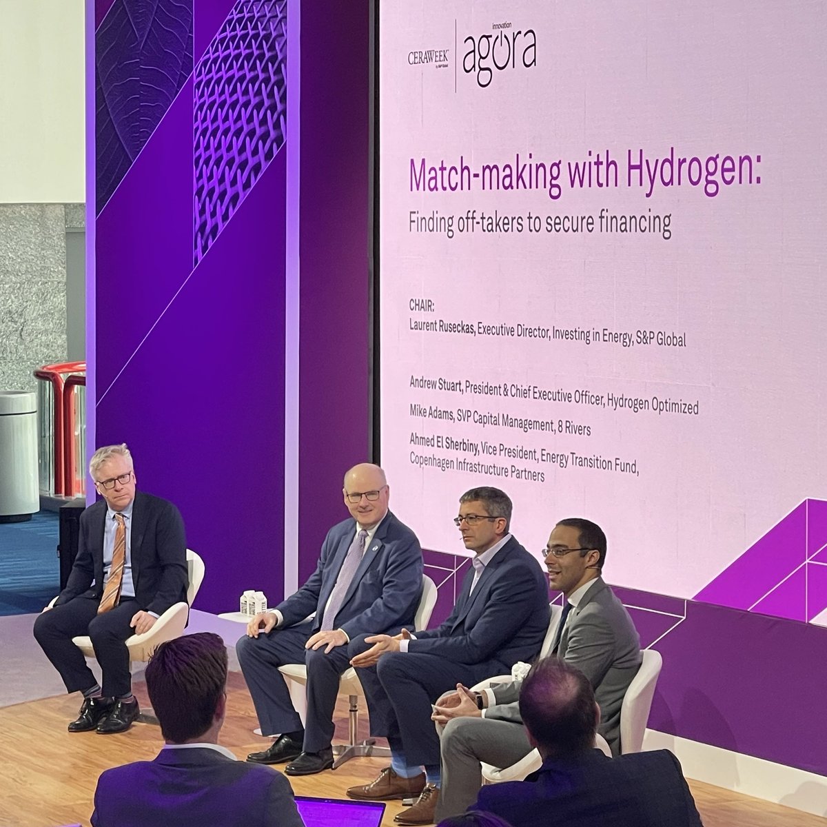 h_optimized's tweet image. #HydrogenOptimized CEO Andrew Stuart spoke at #CWAgora during #CERAWeek 2024 today on hydrogen offtake agreements &amp;amp; project financing.

More info: ceraweek.com/program/matchm…