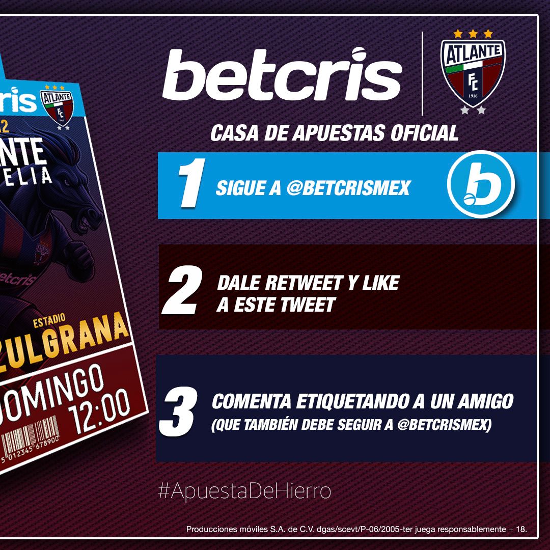 ¡Apoya a nuestros #PotrosDeHierro🐎 con Betcris!

Se uno de los ganadores de 9 pases dobles en tribuna para el partido de la jornada 12 del Clausura 2024 ante Club Atlético Morelia.

1️⃣Sigue a <a href="/betcrismex/">Betcris México</a>

2️⃣ Dale rt y like a esta publicación 

3️⃣ Comenta etiquetando a un amigo