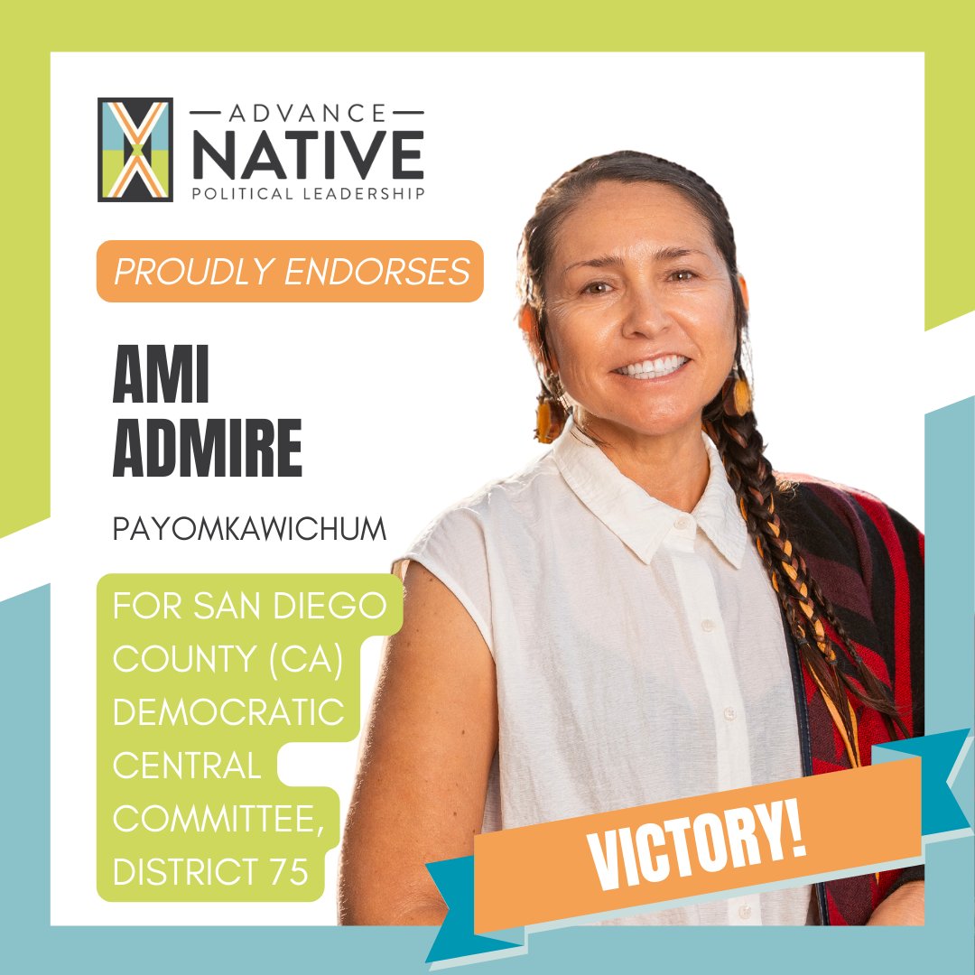 🎉 Congrats, Ami Admire (Payomkawichum) on your election to San Diego County (CA) Democratic Central Committee, District 75! 🌟 Ami is a Native Leadership Institute alum* from our California class! 🏛️✨ * For ID purposes only. The NLI is a non-partisan program. #NativeVote2024