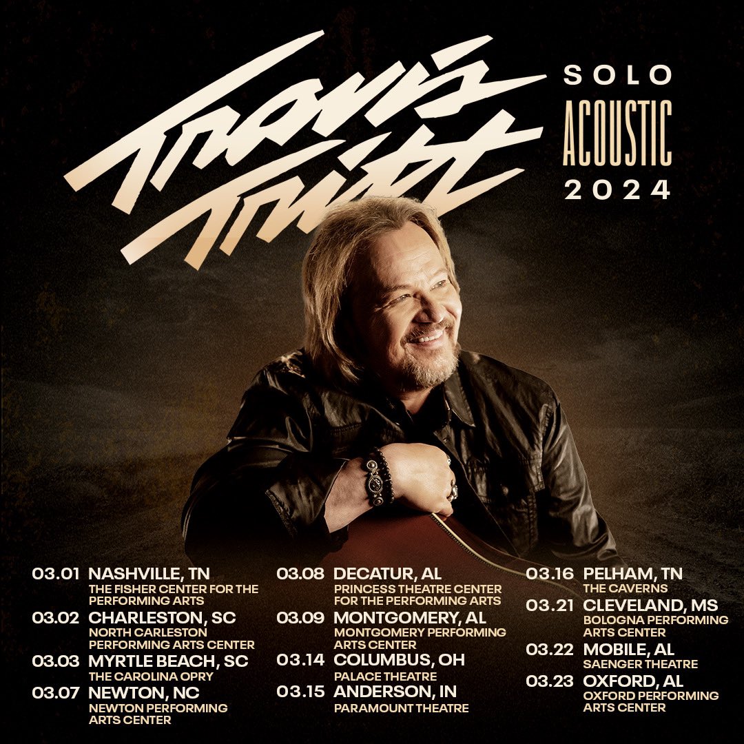 The last leg of 2024 acoustic shows ends this week in Mississippi and Alabama. Tickets at TravisTritt.com/tour