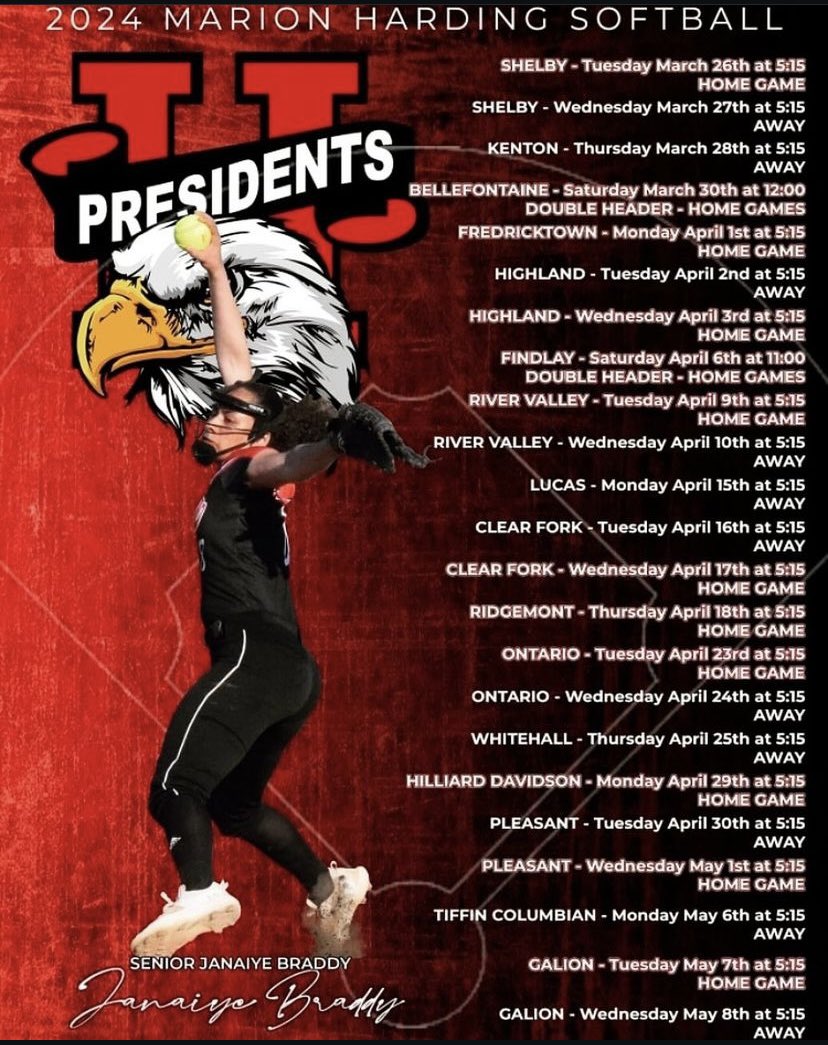 My High School schedule!!!
<a href="/FairmontStateSB/">Fairmont State Softball</a> <a href="/KentStSoftball/">Kent State Softball</a> <a href="/OhioBobcatSB/">Ohio Softball</a> <a href="/Hall_J_4/">Jenna Hall</a> <a href="/ODU_Softball/">Ohio Dominican Softball</a> <a href="/ToledoSoftball/">Toledo Softball</a> <a href="/TiffinUSoftball/">Tiffin University Softball</a> <a href="/Paige_McMenemy/">Paige McMenemy</a> <a href="/MeganMcMenemy25/">Megan (McMenemy) Bammann</a> <a href="/BGSUSoftball/">BGSU Softball</a>