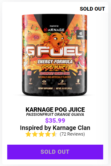 POG JUICE IS SOLD OUT! We did it, just a little more than 5 months later & we've officially sold out our HUGE supply of KARNAGE GFUEL POG Juice. Thank you to EVERYONE who purchased a tub & supported our biggest launch ever. It means the world to me. ❤️ Now...restock time? 👀