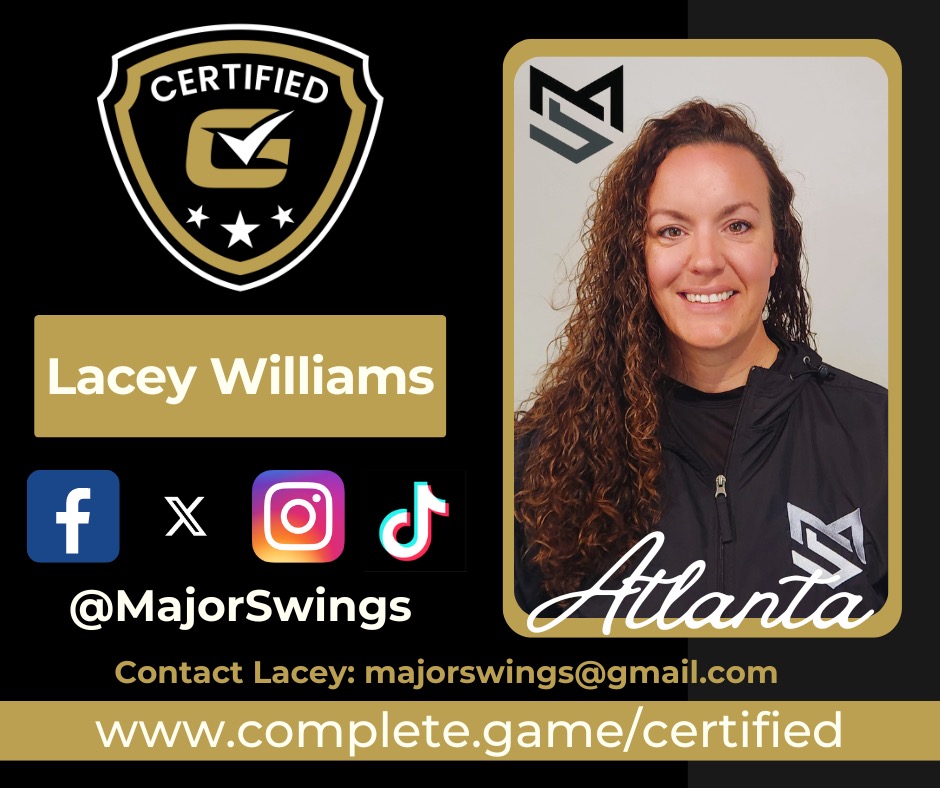 🔥CG Certified Hitting Coach - Atlanta, GA🔥 Follow Lacey ➡️ @MajorSwings More Information on CG Hitting Certification⬇️ ** insert certification link here** complete.game/certified