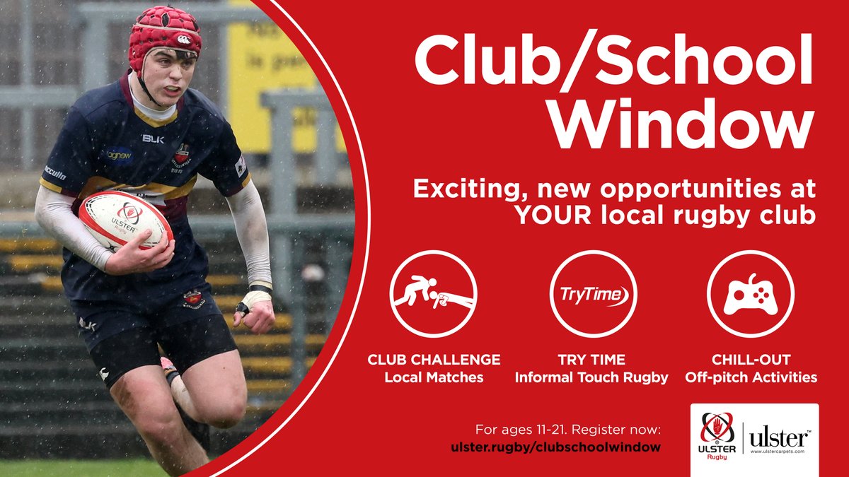 Get involved 🏉 The @UlsterCarpets Club/School Window encourages Schools players to link-up with their local club in the coming months. It's also open to new players 🙌 For more info, visit ⤵️ ulster.rugby/clubschoolwind…