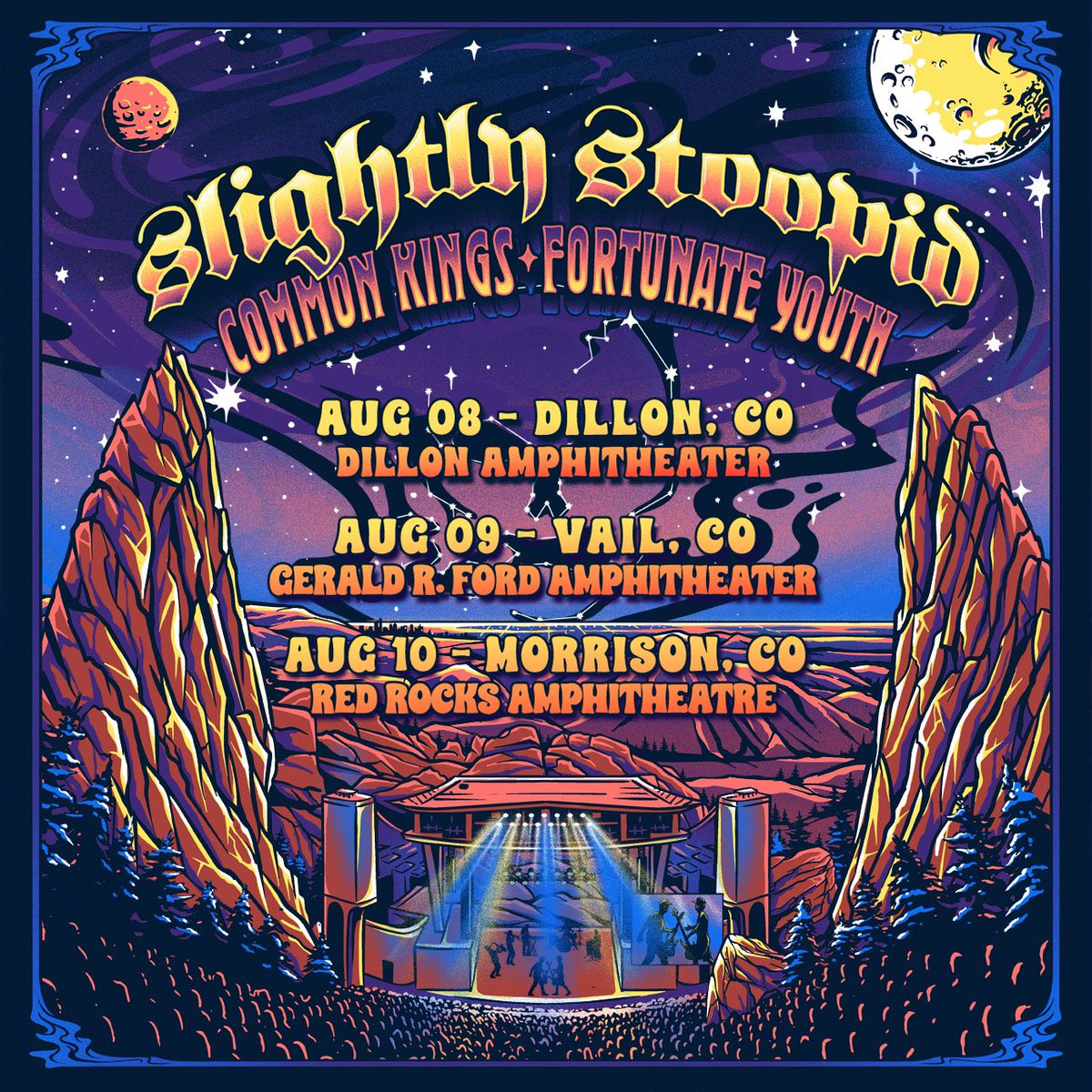 Colorado 💨 Presales for all three shows are happening NOW. Grab the best seats + VIP Packages before the public onsale. Use code OCEANBEACH to unlock 🎫 moremusic.at/Stoopid_CO_Aug… @commonkings @FortunateYouth