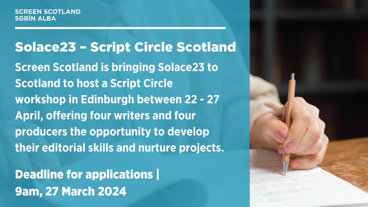 There's just one week left to apply to the Solace23 Script Circle workshop! This will offer four writers and four producers the opportunity to develop their editorial skills and nurture projects in an intense but supportive environment 💡 Apply now: pulse.ly/bwc5apcqsh