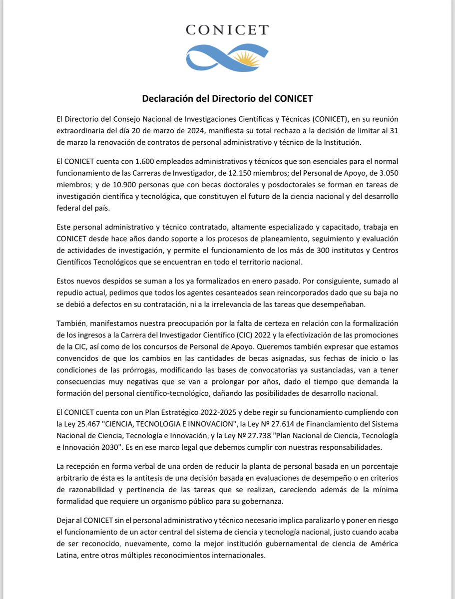 Rebelión en la Granja en CONICET

Salamone, Posse y Milei quieren echar al 20% de lxs contratadxs
El día del paro nacional de ATE CONICET, se plantaron lxs directores de institutos y CCTs y el Directorio. 
Acá comunicado de ATE CONICET y del Directorio. 

#NiUnDespido
#FueraMilei