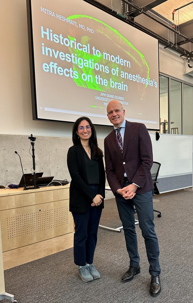 Dr. Mitra Heshmati presented her research on “Historical to modern investigations of anesthesia’s effects on the brain” at @UWAnesthPainMed Grand Rounds today. Thank you to Dr. @treemi for sharing your insights on complex dynamics between anesthesia & brain function!