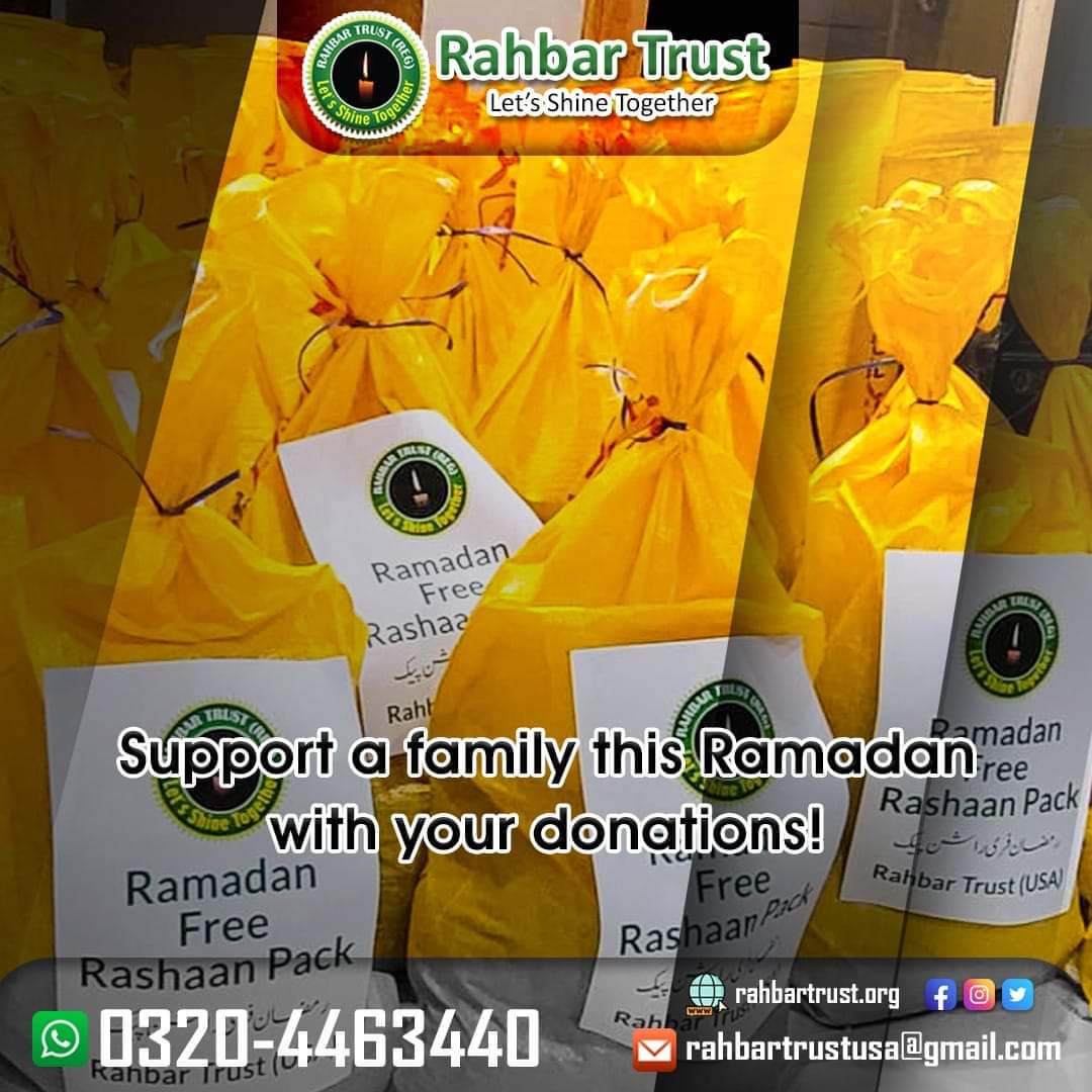 The month of blessings is here! This Ramazan, let's make lives better together! 
Rahbar Trust is giving away Rashan Packs to deserving and needy people throughout Pakistan. Donate yours now!
#healthcare #rahbartrsust #helppeople #services #donations #zakat #peopleinneed 🌍💙