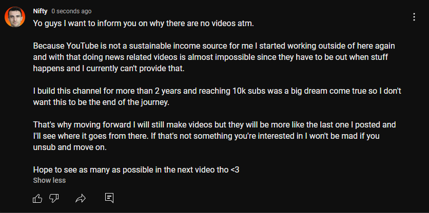Just posted on YouTube why there are no videos atm.
I hope I can deliver the next video soon <3