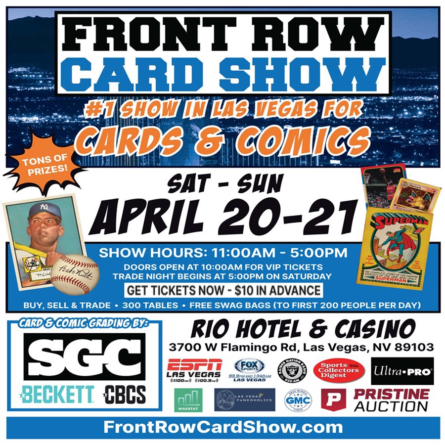 Big show in VEGAS! #frontrowcardshow #cardshow #comicshow #lasvegas #sportscards #tcgcards #pokemoncards #comicbooks #vintagecards #vintagecomics #originalart #funko #gradedcards #gradedcomics #memorabilia #autographs #thehobby #nerdculture702 #sgcgrading #beckettgrading #cbcs