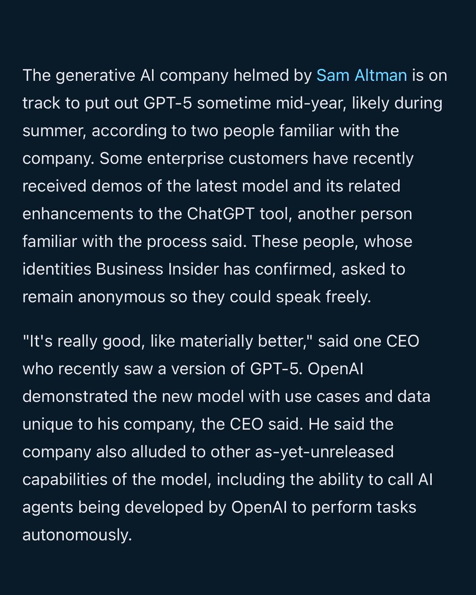 Andrew Lee (@andrewleereal) on Twitter photo Just in:
OpenAI just announced that ChatGPT 5 is coming soon 👀
GPT-5 is coming to:
1️⃣ <a href="/KnowItAllApp/">ChatGPT iPhone App: KnowItAll AI Chat Assistant</a> 🔮 apps.apple.com/us/app/ai-chat…
2️⃣ <a href="/TypegeniusApp/">TypeGenius ChatGPT iPhone Keyboard App</a> ⌨️ apps.apple.com/us/app/ai-writ…
3️⃣ <a href="/StoriesStudioUS/">StoriesStudio AI Video Editor iPhone App</a> 🎥 apps.apple.com/us/app/telepro…
#openai #chatgpt #chatgpt5 #gpt5 #samaltman #chatgpt4 Just in:
OpenAI just announced that ChatGPT 5 is coming soon 👀
GPT-5 is coming to:
1️⃣ <a href="/KnowItAllApp/">ChatGPT iPhone App: KnowItAll AI Chat Assistant</a> 🔮 apps.apple.com/us/app/ai-chat…
2️⃣ <a href="/TypegeniusApp/">TypeGenius ChatGPT iPhone Keyboard App</a> ⌨️ apps.apple.com/us/app/ai-writ…
3️⃣ <a href="/StoriesStudioUS/">StoriesStudio AI Video Editor iPhone App</a> 🎥 apps.apple.com/us/app/telepro…
#openai #chatgpt #chatgpt5 #gpt5 #samaltman #chatgpt4