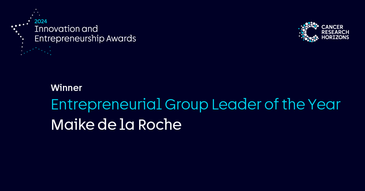 🎉 Congratulations to the winner of the “Entrepreneurial Group Leader of the Year , Maike de la Roche @delaroche_cruk for demonstrating leadership, innovation, and entrepreneurial spirit. #IEAwards24 #OnMyHorizon