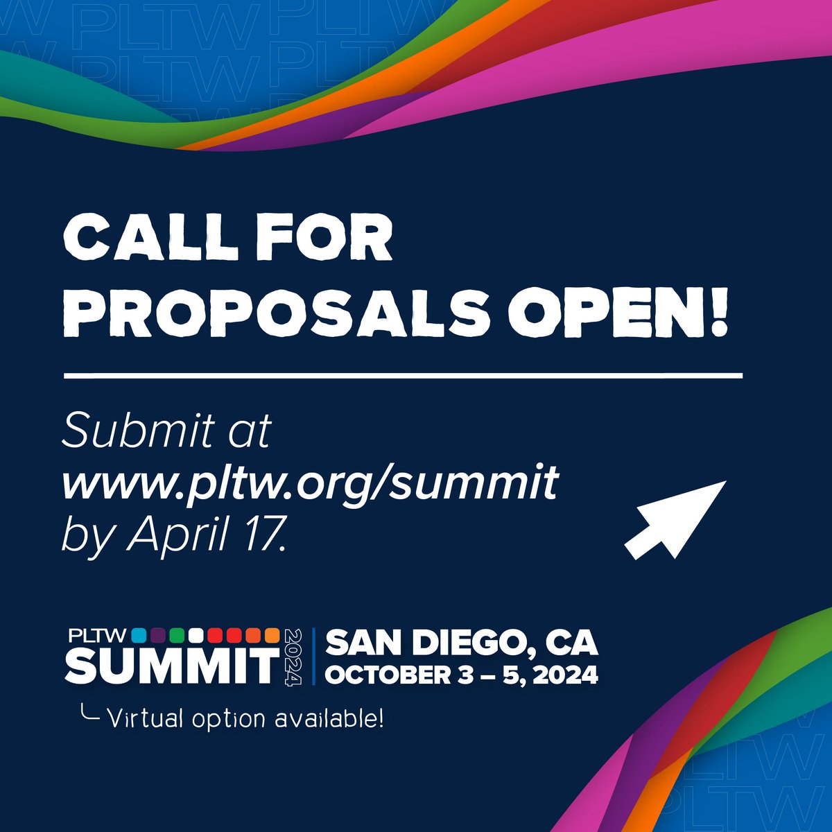 📢 Attention STEM educators and advocates! We're excited to announce the Call for Proposals for #PLTWSummit 2024 opens today. Showcase your expertise and contribute to our dynamic community. Learn more and submit your proposal by April 17: bit.ly/3x1l4zo #STEMeducation