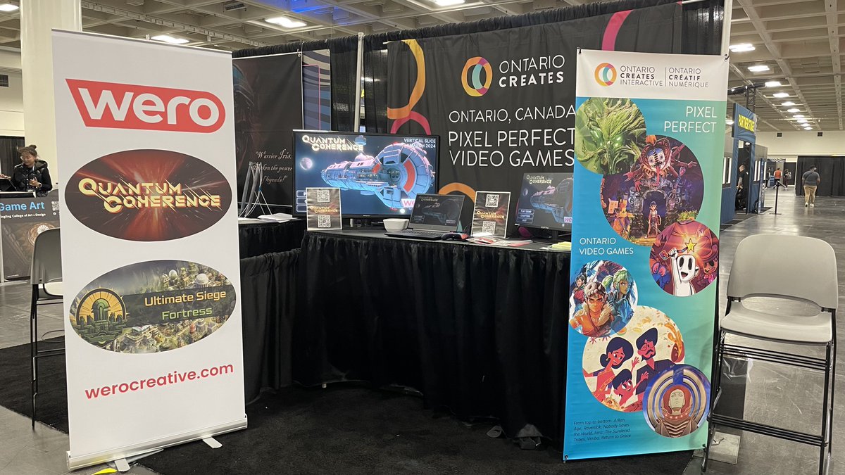Shots from the <a href="/OntarioCreates/">Ontario Creates</a> booth (# N3124) at #GDC2024 today: 

First up Ontario devs <a href="/WeroCreative/">Wero Creative @ GDC</a> showing off Quantum Coherence and Ultimate Siege Fortress! #GDC