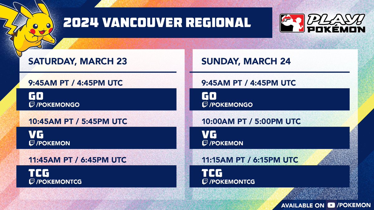 Mark your calendars! More competitive Pokémon action is on the way for the 2024 Vancouver Regional Championships broadcast this weekend ✍