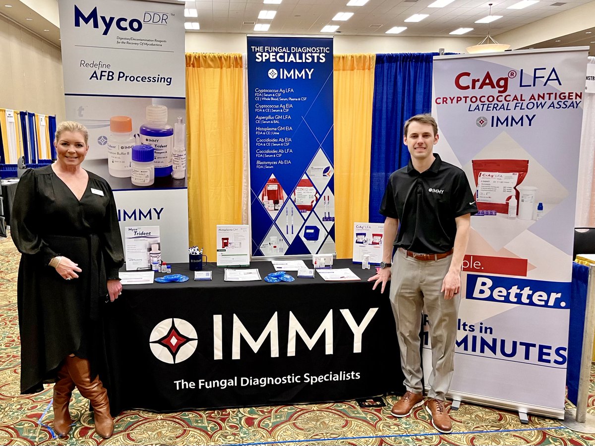 IMMYdiagnostics's tweet image. 📣 Calling all SCACM 2024 attendees!

Visit Team IMMY at Booth 101 tonight from 7-9PM and Thurs 3/21 from 10:15AM-12:15PM, where IMMY representatives Robyn Crow and Chris Bryant will be showcasing our range of rapid, accurate fungal diagnostics! 🍄

#SCACM #ClinicalMicrobiology