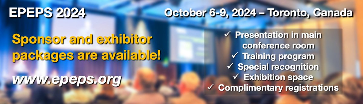 We just released the sponsor/exhibitor packages  for EPEPS 2024! Promote your latest products and recruit top talent at  the premier international conference on electrical performance of  interconnects, packages, systems

attend.ieee.org/epeps-2024/spo…

<a href="/IEEEorg/">IEEE</a> <a href="/IEEEMTT/">IEEE MTT-S</a> EPS <a href="/ieeeaps/">IEEE APS</a>