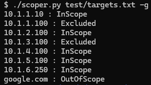 🚨 TOOL RELEASE 🚨

During pentests I often find myself asking "Is this IP in scope?" which is sometimes a quick lookup, but can be tricky when the scope is large or complex. Add exclusions into the mix and it can get annoying fast.

Introducing: Scoper
