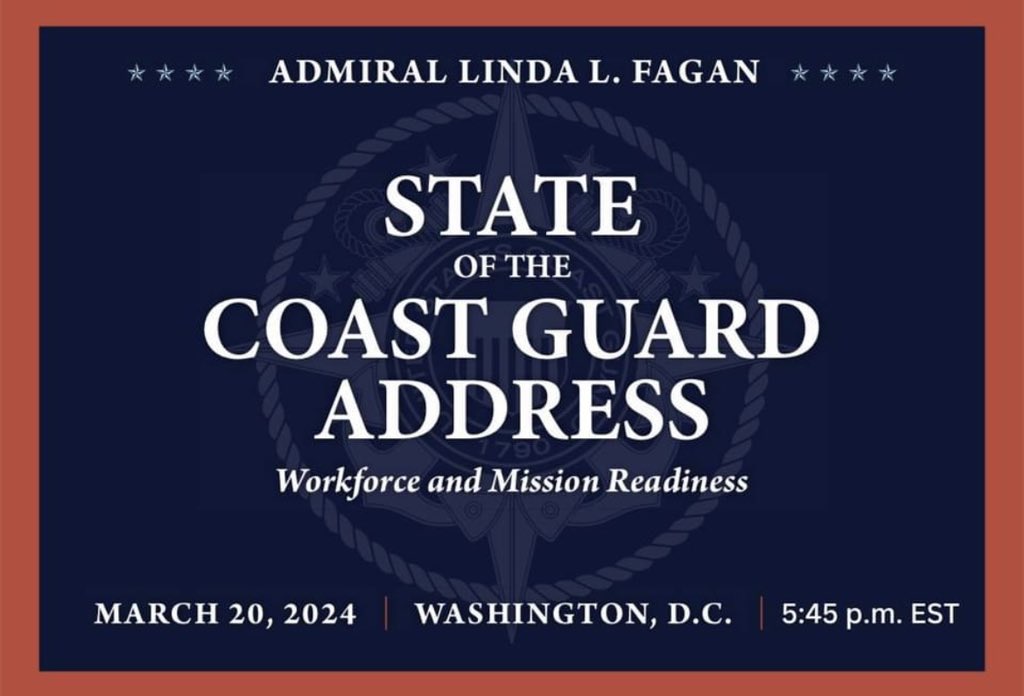 Join us in T-15 minutes as the 27th Commandant of the United States Coast Guard Adm. Linda L. Fagan gives the 2024 State of the Coast Guard Address. The event will be live-streamed on YouTube today, March 20, 2024 at 5:45 pm EST at youtube.com/live/eUkA7ZgoY…. 📸 U.S. Coast Guard