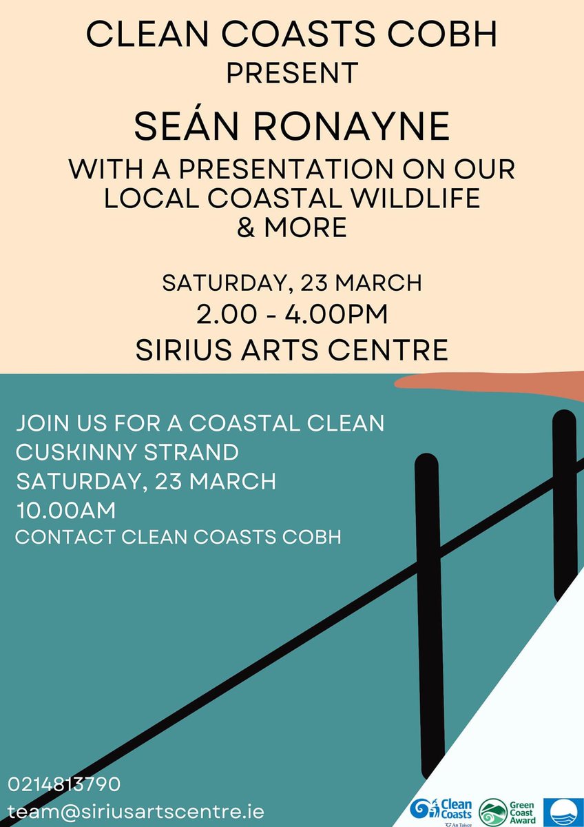 We’re just back from the beautifully captivating Cork premiere of “Birdsong” with @SoundsIrish . Come to Cobh to hear Seán share his unique knowledge with @CleancoastC this Saturday 2pm in @SiriusArts #cobh #cleancoasts #seanronayne #birdsong