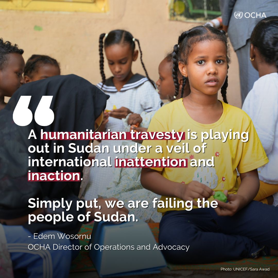 More than 1/3 of #Sudan's population is facing acute hunger. Starvation must not be used as a method of warfare. All parties should commit to ensuring full and unhindered humanitarian access. @EdemWosornu's briefing to the Security Council: bit.ly/3Vmr7sv