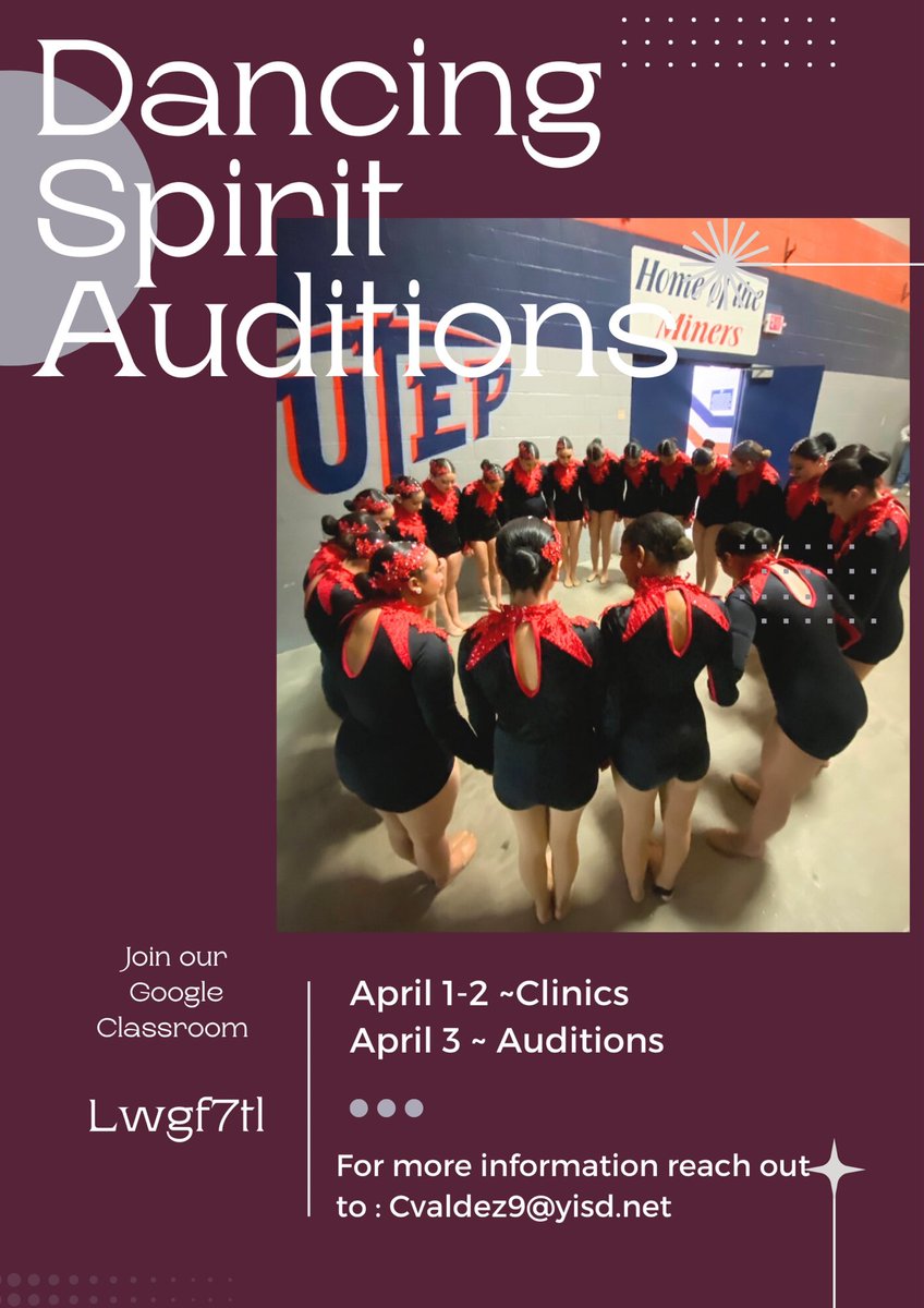 Dancing Spirit Audition.. join our Google classroom with code: Lwgf7tl