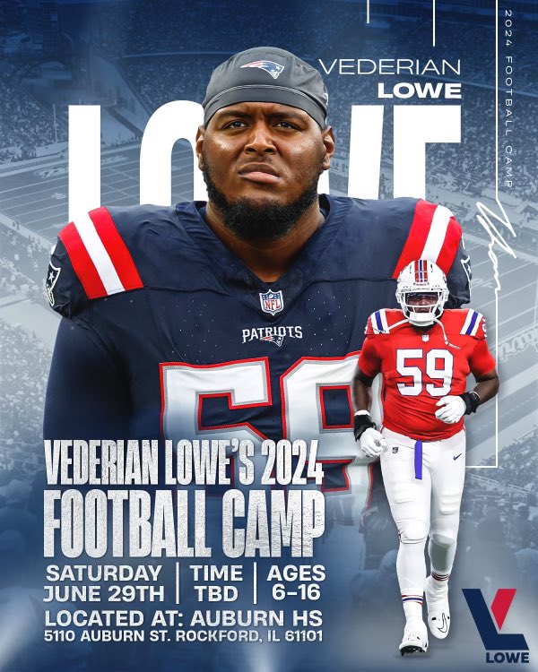 Excited to announce my second annual football camp!! Looking forward to seeing you all there, so mark your calendars because it’s going to be a great day!

Link to signup is in my bio, and the time of camp will be released soon. See you then!